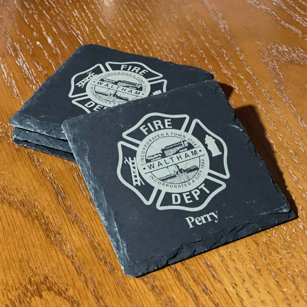 Customized Fire Badge with/without names Set of 4 coasters