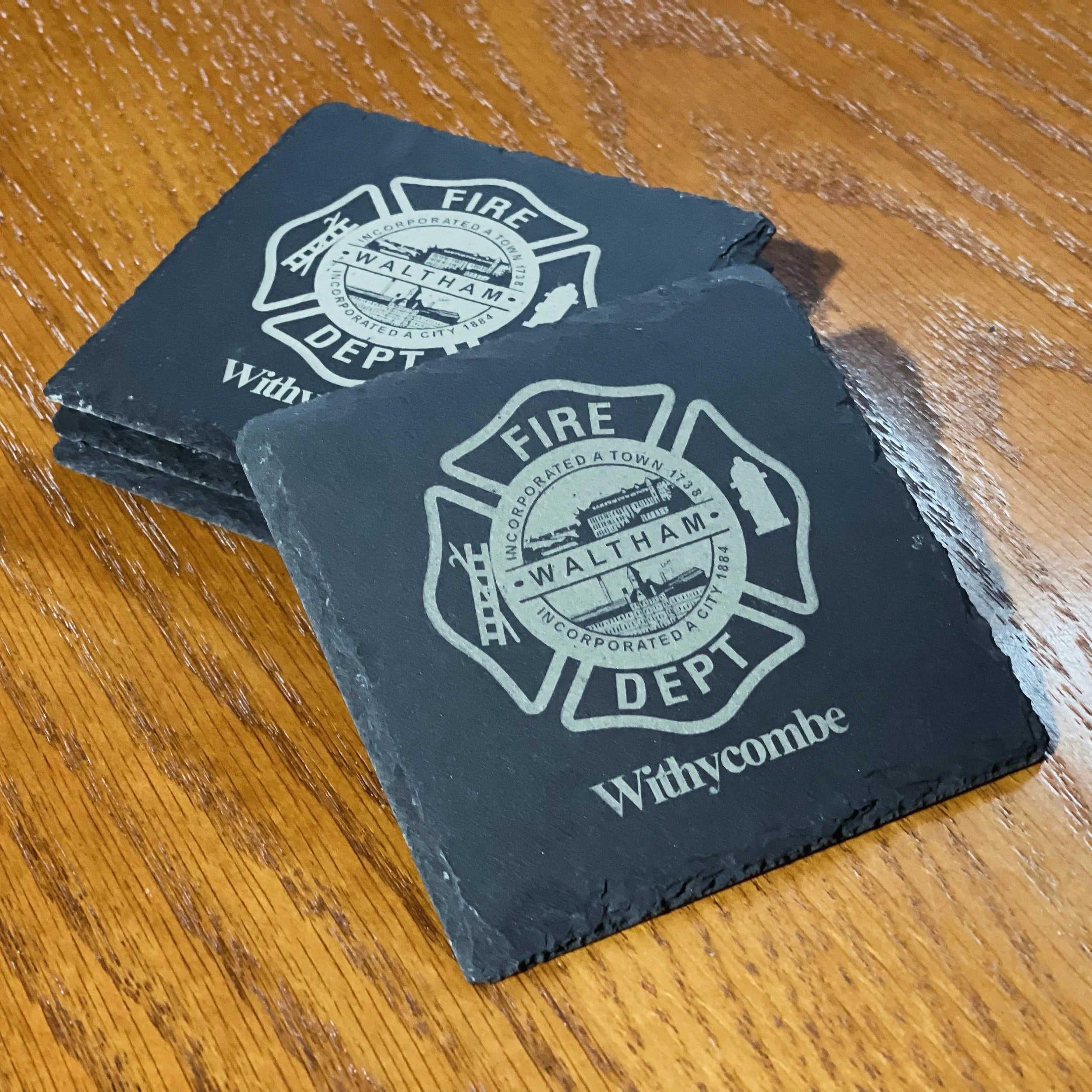 Customized Fire Badge with/without names Set of 4 coasters