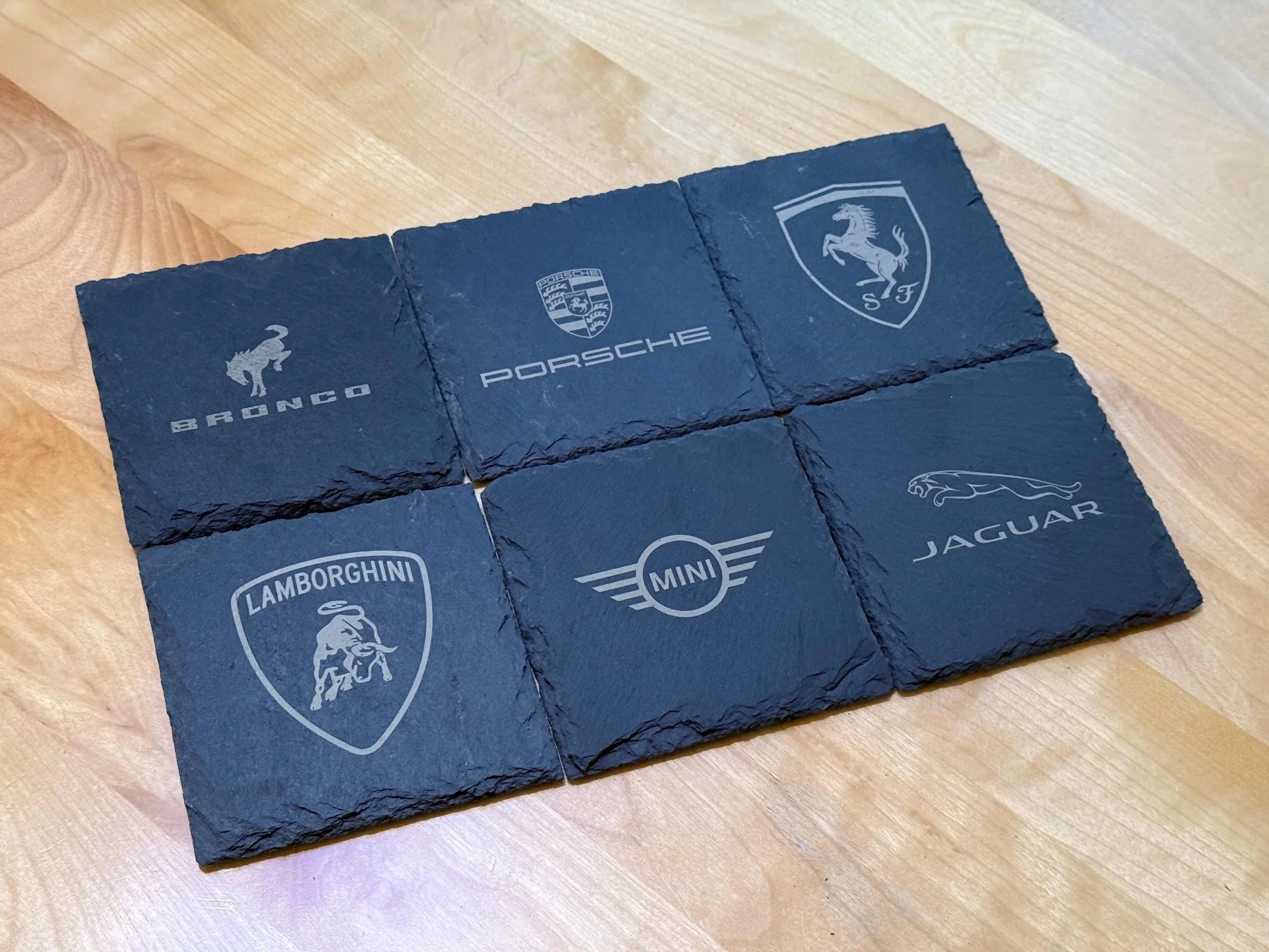 Car Logo on Slate Coaster (Set of 4); Your choice!