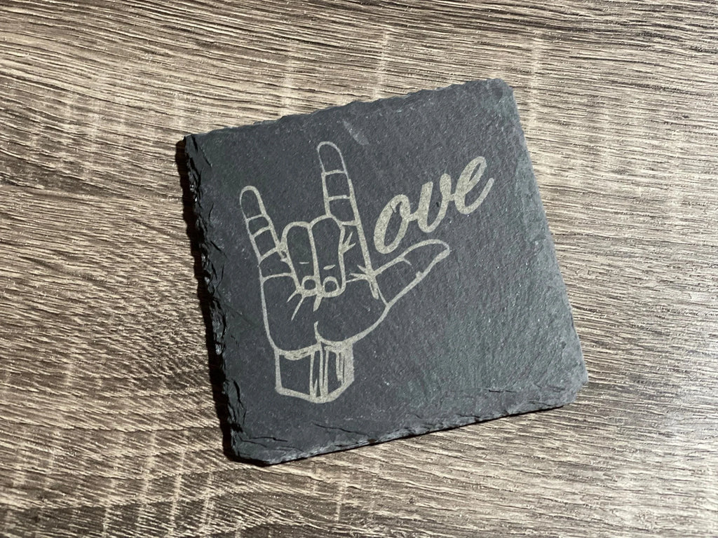 I Love You ASL Set of 6 Coasters with Wood Box