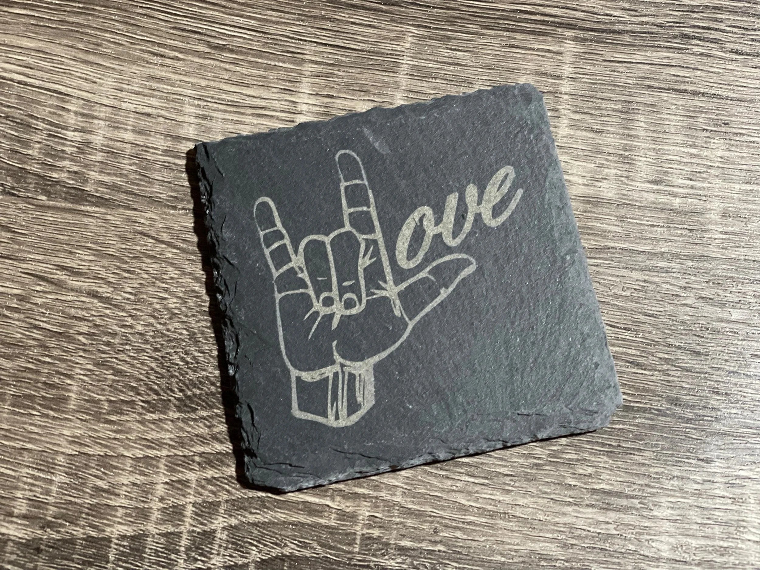 I Love You ASL Set of 6 Coasters with Wood Box